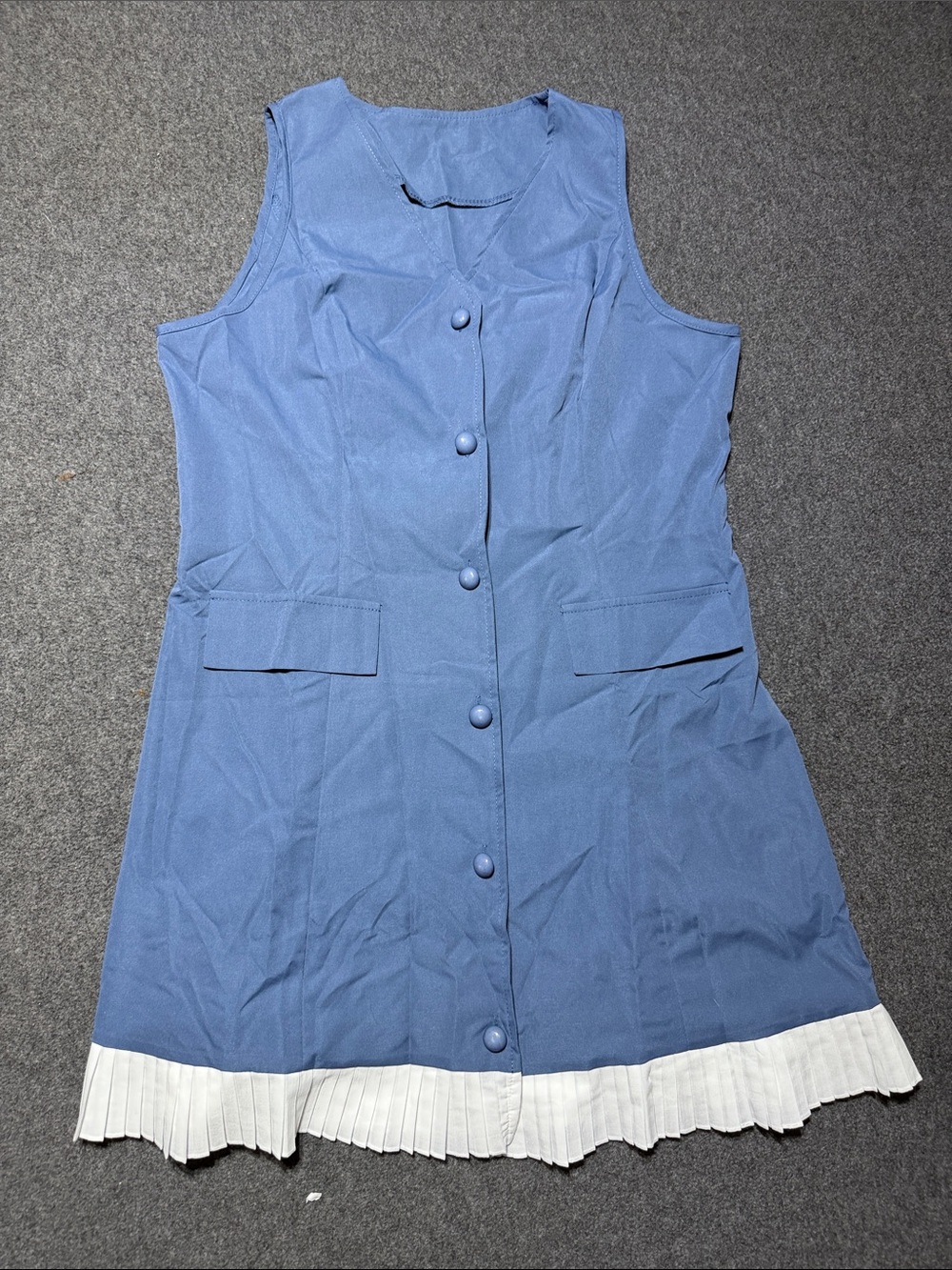 Womens Sleeveless Blue Button Front Tunic Top Pleated Hem Cottagecore Size M